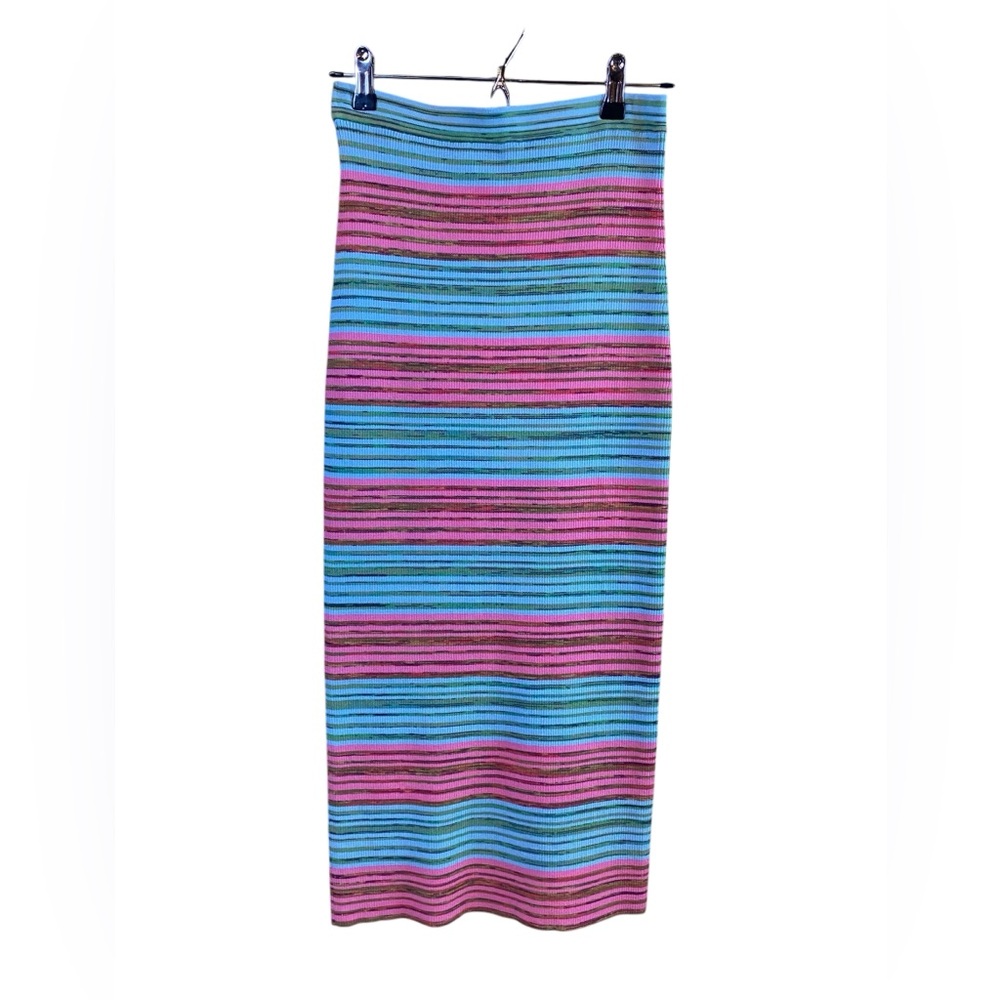 🆕 Vintage Derek Lam IO Crosby Striped Multicolor Women's Knit 3/4 length Skirt S